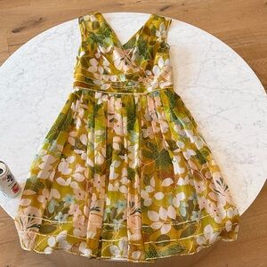 Floral Midi Dress in Yellow and Green Silk